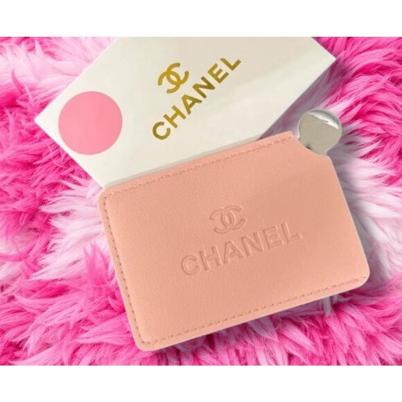 New With Box Light Pink Elegant Embossed Chanel Card Holder/Mirror - Picture 1 of 3